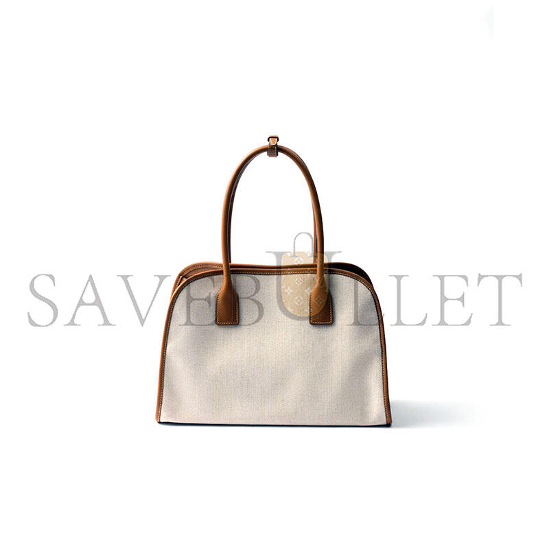 Pra*a medium linen blend and leather tote bag 1bg572 (35*22*18cm)